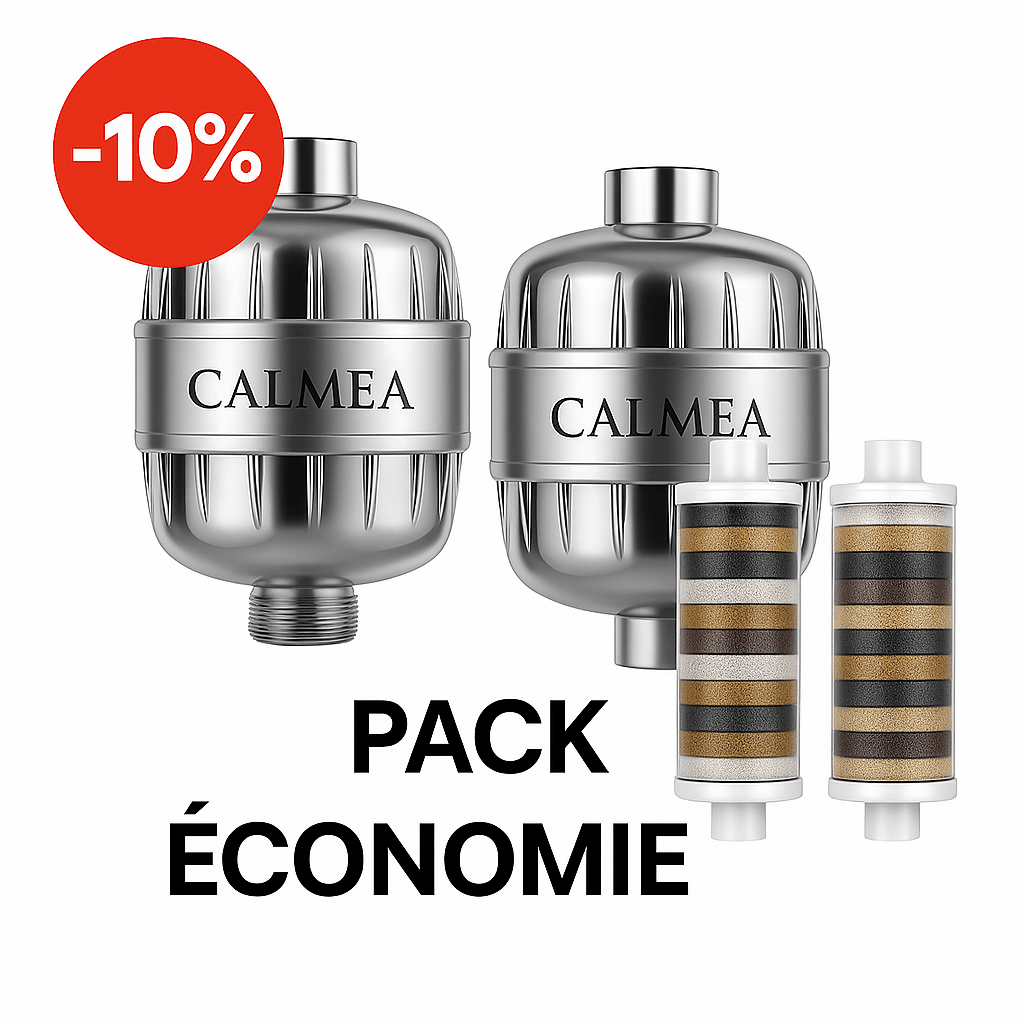 Pack économie, 2 filtres de douche CALMEA™ de douche anti-calcaire + 2 cartouches de rechange - 10%