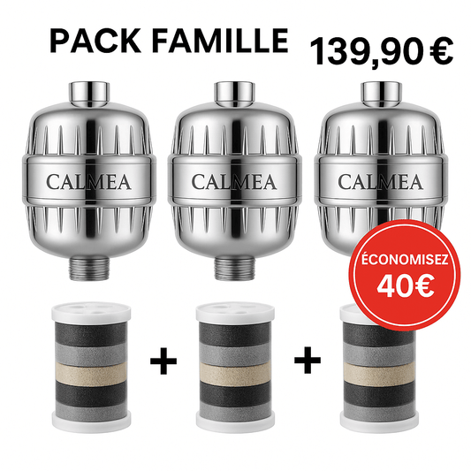 Pack Famille 3 Filtre de douche CALMEA™+ 3 cartouches de rechange -40Eur